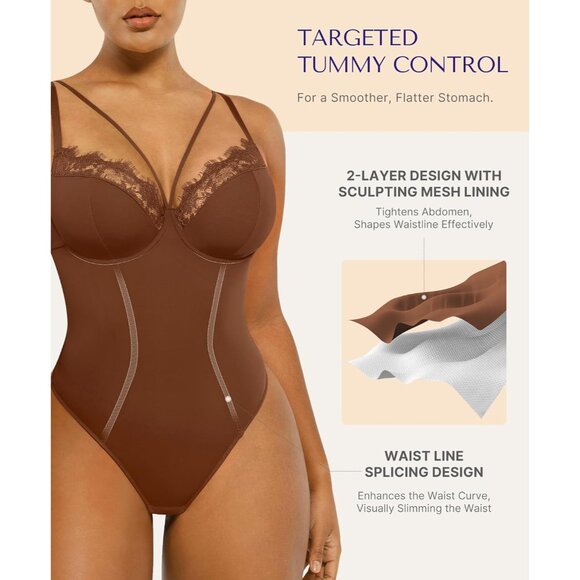 Luxury Tummy Control Lace Bodysuit with Snap Crotch for Effortless Style - Large - Picture 5 of 6